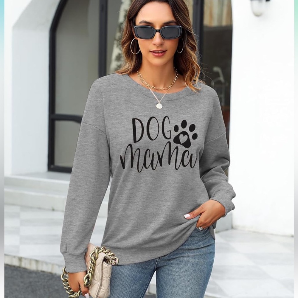 Dog Mom Sweatshirt Women Dog Mama Cute Dog Paw graphic Dog Lover Pullover - Picture 2 of 9